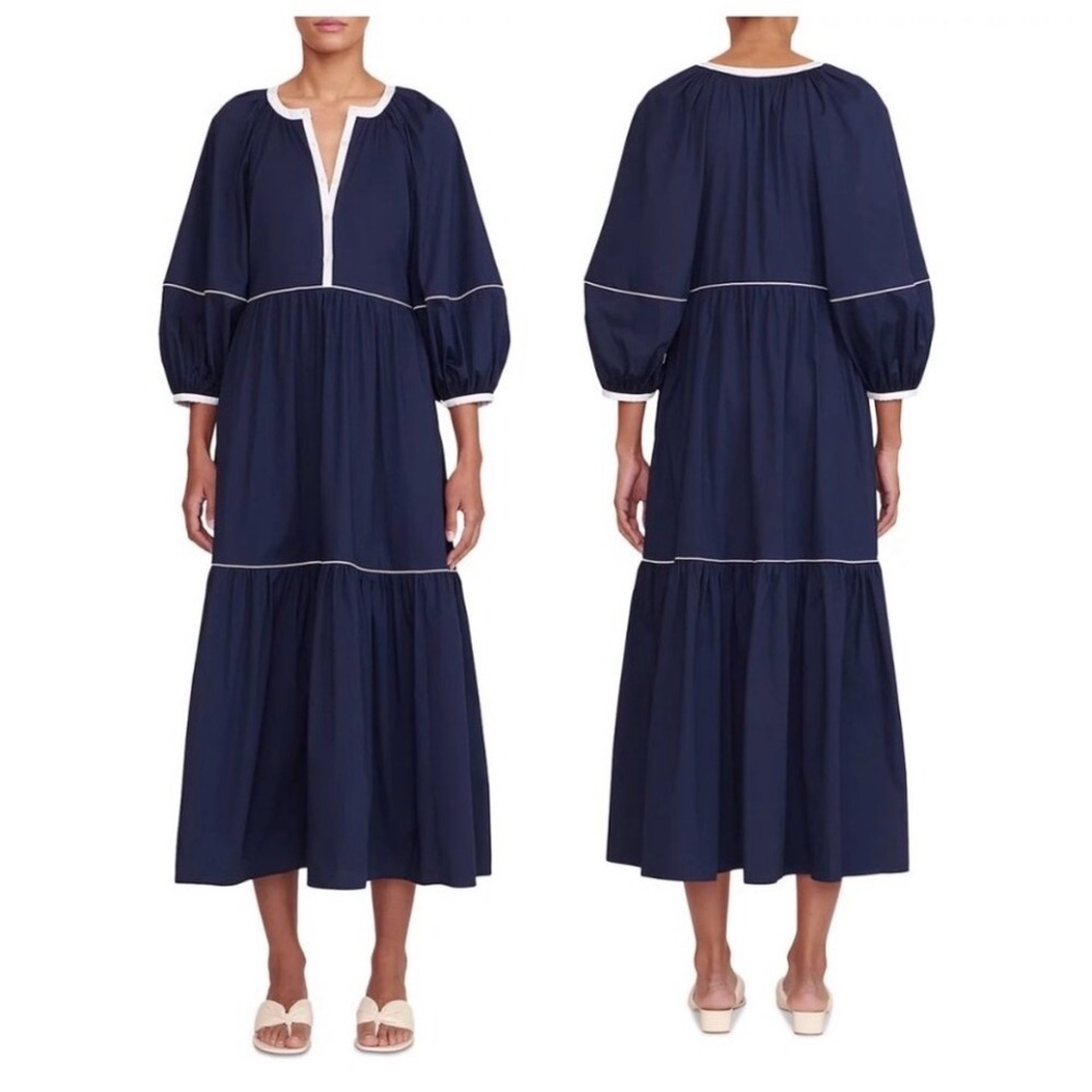 STAUD Navy Dress with White Contrast Piping
